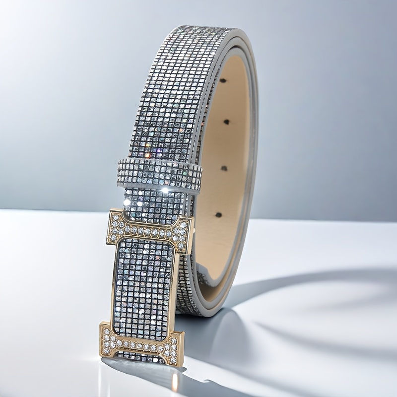 Women's Rhinestone PU Belt Glamorous Waist Cinch for Jeans & Pants